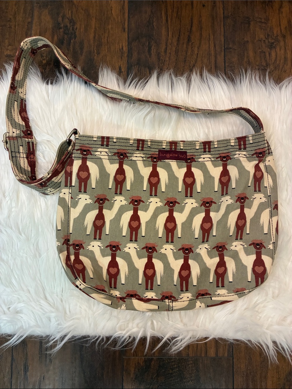 bungalow 360 Gray and Cream Llama Print Adjustable Strap Tote